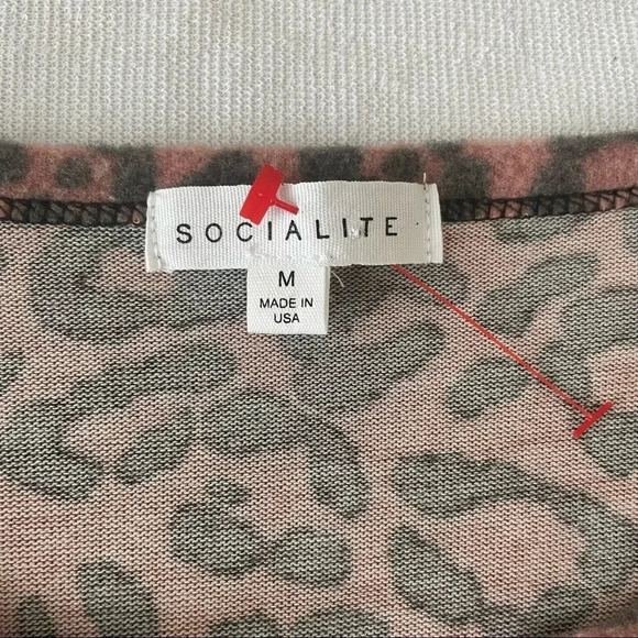 Leopard Print Thermal Long Sleeve Top Notch Neck Soft Stretchy Loungewear M - Picture 4 of 5